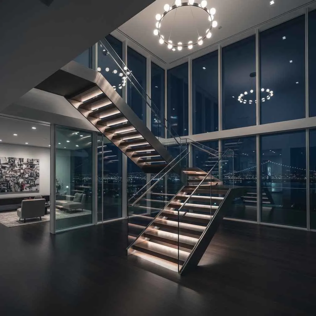 Modern Bay Area luxury home with floating steel staircase