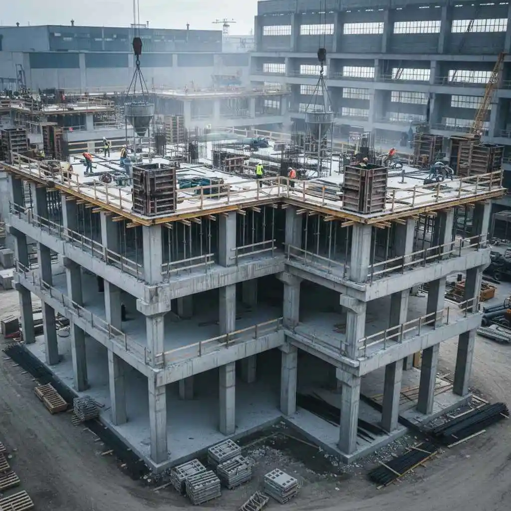 Concrete industrial platform under construction