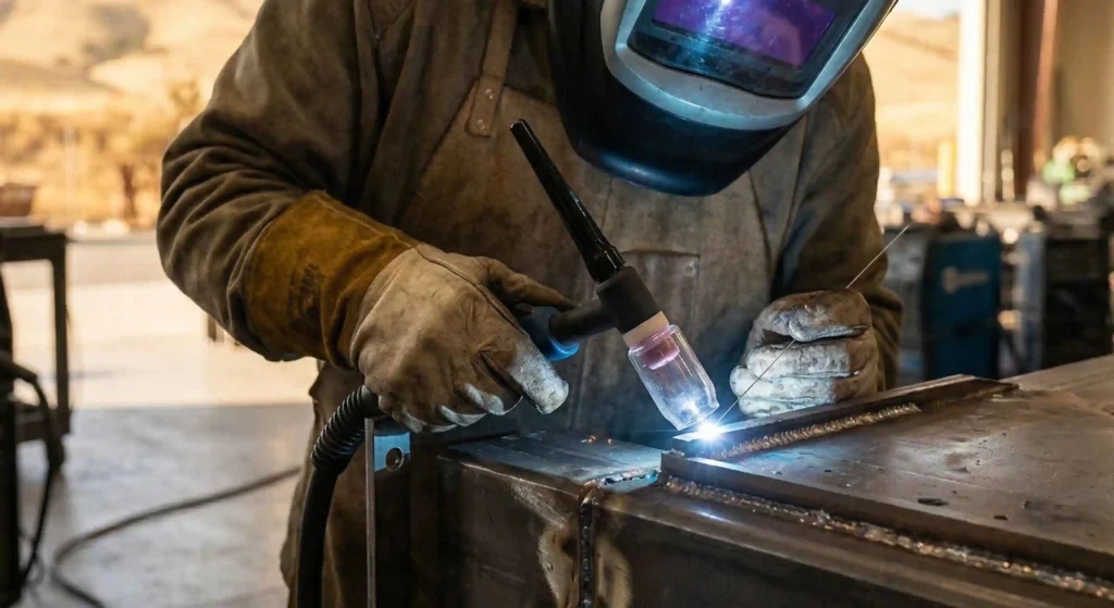 MIG or TIG welding process close-up.