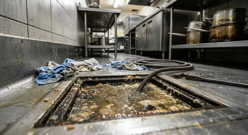 clogged commercial drain or kitchen plumbing issue