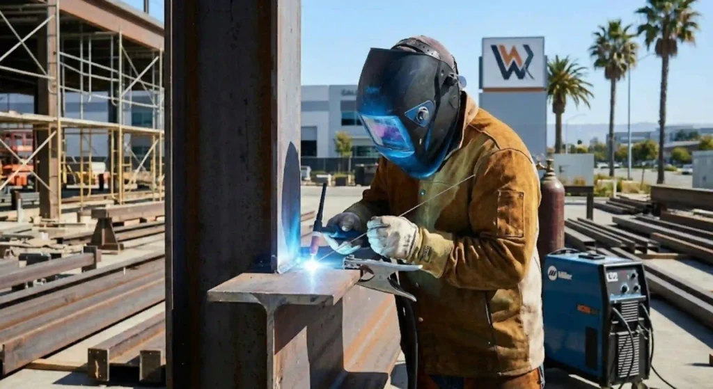 welder performing TIG welding on steel