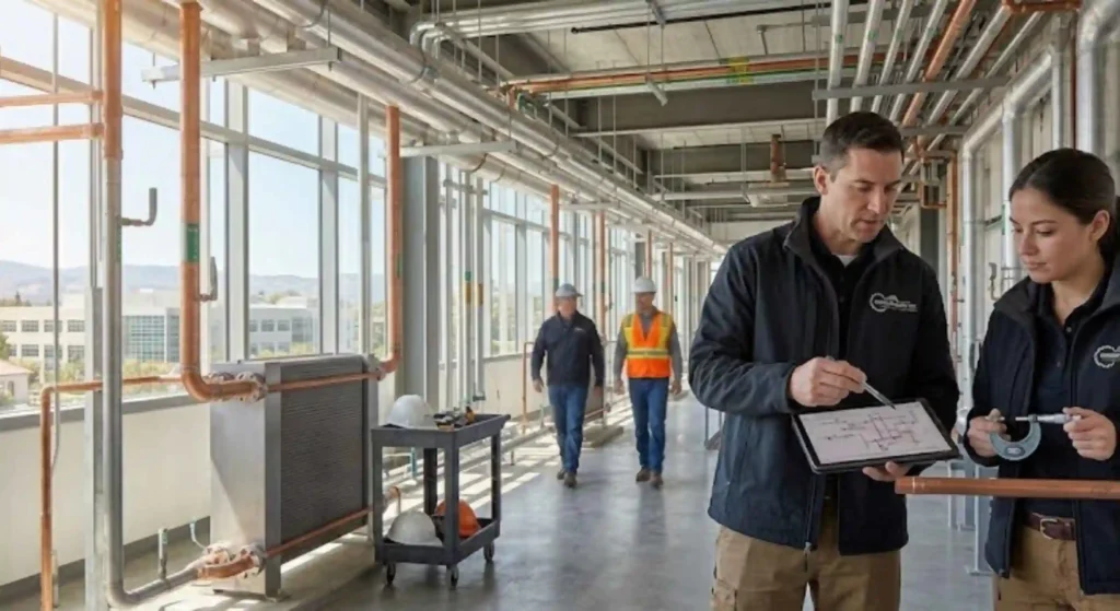 Piping system design engineers working in Santa Clara commercial building