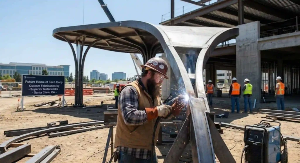Custom metal fabrication work in Santa Clara commercial construction project