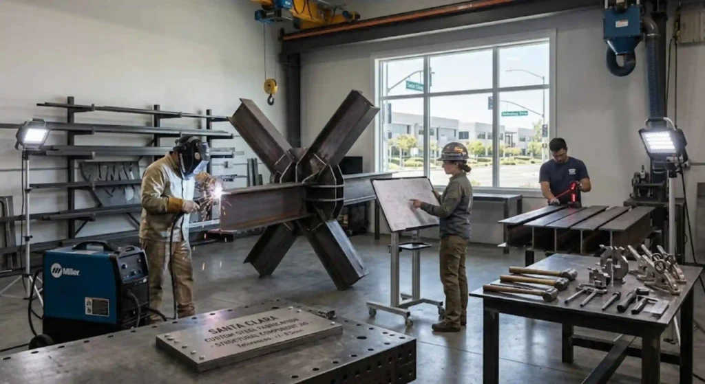 Custom steel fabrication workshop creating structural components in Santa Clara