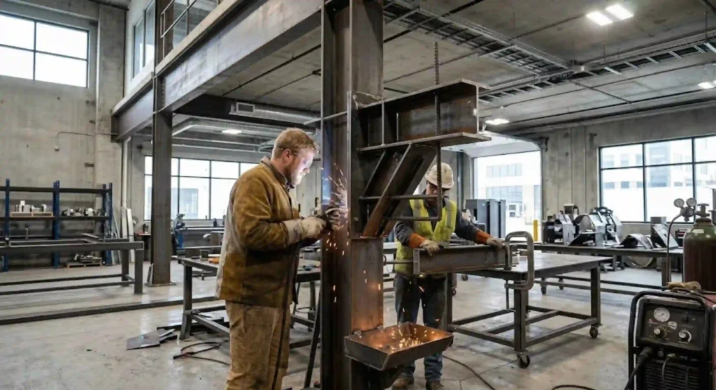 Industrial metal fabrication components installed in commercial facility