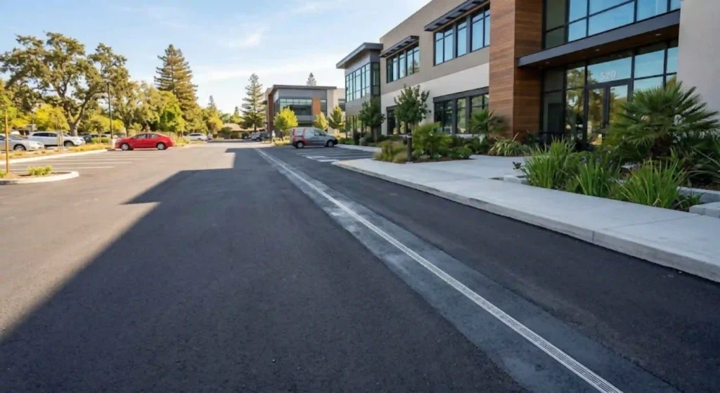 Completed commercial drainage upgrade improving water management in Sunnyvale