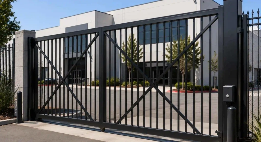 Heavy steel security gate installation at a Santa Clara CA commercial site